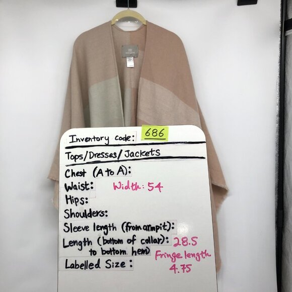 Soia & Kyo pale pink Tan Cream Multicolor Colorblock Poncho tassels Size OS - Picture 15 of 16